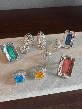 Silver Filigree Rings with Multicolor Gemstones - Women Jewelry